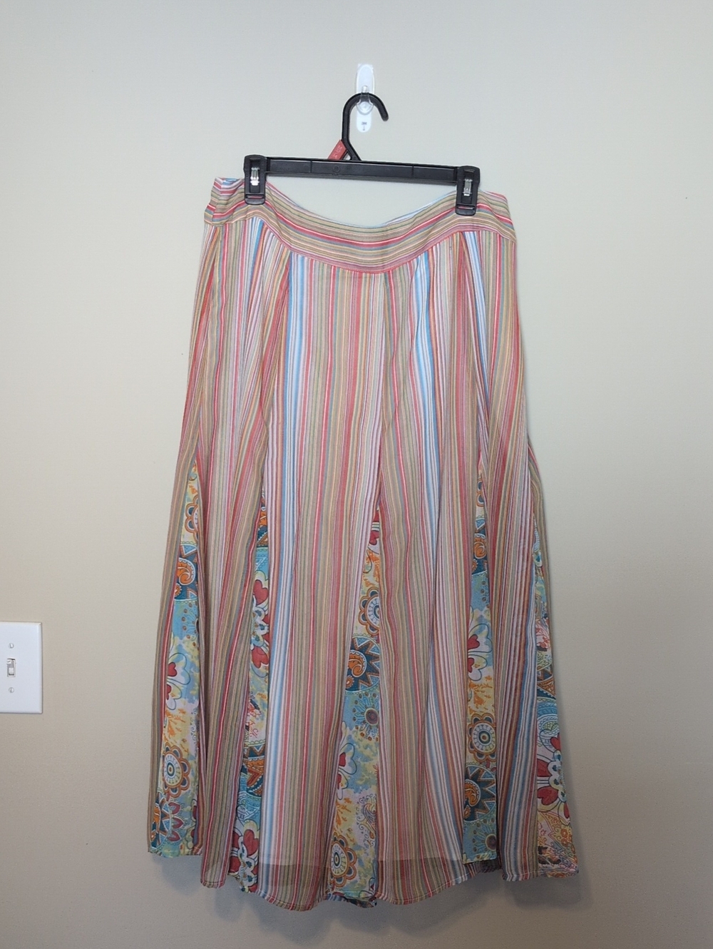 Choices Bobo 70's Style Striped Multi-Color Maxi Skirt With Floral/Paisley